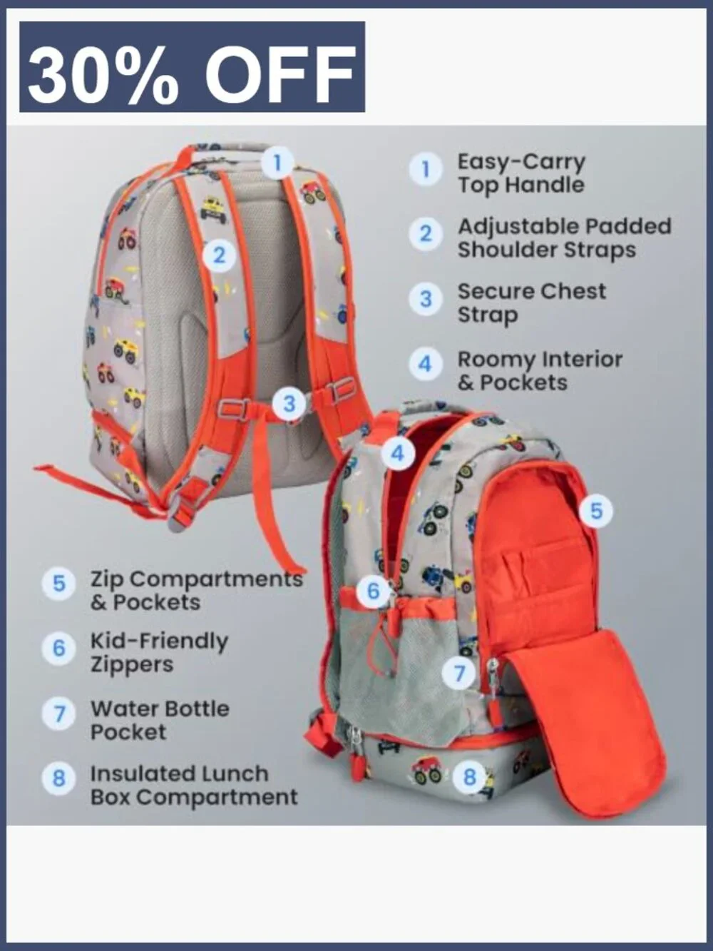 2-in-1 Backpack & Insulated Lunch Bag, 16.5